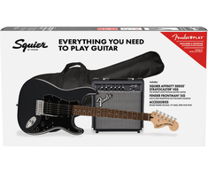 Squier Elektrinės gitaros komplektas Fender Affinity Strat HSS + Frontman 15G, anglies spalva