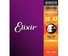 Elixir Stygos akustiniai gitarai Eliksyras 16002 Phosphor Bronze Nanoweb 0.010-0.047