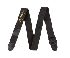 Gitaros diržas Fender yellow logo poly strap, juodas