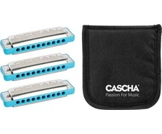 Lūpinių armonikėlių komplektas C-G-A Cascha Ocean Rock Blues HH 2345, mėlynas