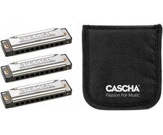 Lūpinių armonikėlių komplektas C-G-A Cascha Special HH 2342, juodas