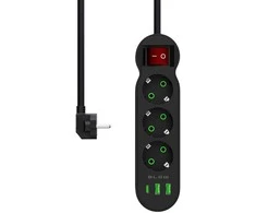 Blow PS-340 3 lizdų maitinimo prailginimo kabelis 2xUSB+USB-C 5m juodas 3x1mm