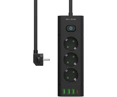Blow PS-350T 3 lizdų maitinimo prailginimo kabelis 3xUSB+USB-PD 3m juodas 3x1mm