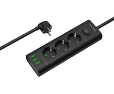 Blow PS-350T 3 lizdų maitinimo prailginimo kabelis 3xUSB+USB-PD 3m juodas 3x1mm