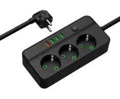 Blow PS-350Z Maitinimo prailginimo kabelis su 3 lizdais, 4xUSB+USB-PD, 5m, juodas, 3x1mm