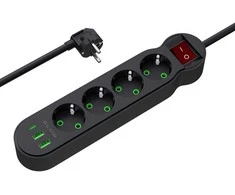 Blow PS-440 maitinimo prailginimo kabelis su 4 lizdais, 2xUSB+USB-C, 5m, juodas, 3x1mm