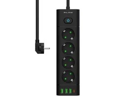 Blow PS-450T 4 lizdų maitinimo prailginimo kabelis 3xUSB+USB-PD 3m juodas 3x1mm