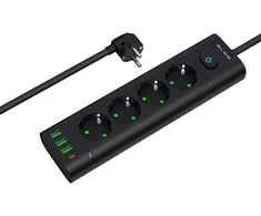 Blow PS-450T 4 lizdų maitinimo prailginimo kabelis 3xUSB+USB-PD 1.5m juodas 3x1mm