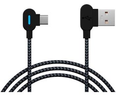 USB 2.0 A - USB-C jungtis, 1,5 m, kampinė, juoda LED pynė