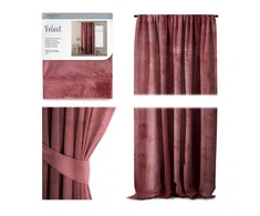 Naktinė užuolaida AmeliaHome VELVET 140X270 cm, 1 vnt., juosta/kabliukai, spalva: rose bordo
