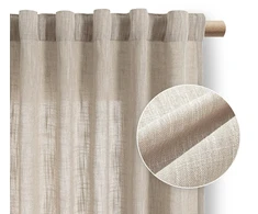 RESTILO VALETA curtain, cappuccino colour, plain, boho modern style, multifunctional tape, linen-effect fabric, 140 x 280 cm