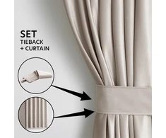 RESTILO VELVET curtain — warm beige, plain and glamorous, tie-back sash, glamour style, multifunctional tape, material: velvet, 140 x 230 cm