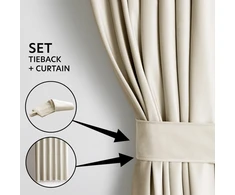 RESTILO VELVET curtain — light beige, smooth, glamorous style, decorative tieback, multi-functional tape, velvet fabric, 200 x 260 cm