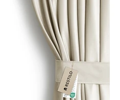 RESTILO VELVET curtain, colour light beige, plain, glamour style, decorative tieback, multifunctional tape, fabric type: velvet, 140 x 280 cm