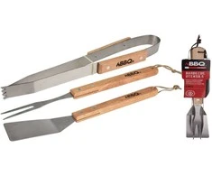 Bbq Line 3 dalių grilio įrankių rinkinys su medinėmis rankenomis