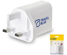 Blue TRAVEL Mėlynas TINKLO ĮKROVIKLIS 2 USB UK