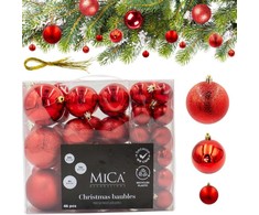 Christmas Gifts Dekoratyviniai plastikiniai žaisliukai seifui, 46 vnt., raudoni žėručiai