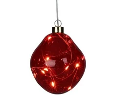 Christmas Decoration stiklinis burbulas lašo formos LED 10 cm raudonas