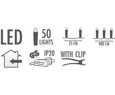 Christmas Gifts KALĖDINĖS LEMPUTĖS GIRLIANDA ŽVAKUTĖS 50 LED ŠILTA BALTA 518423