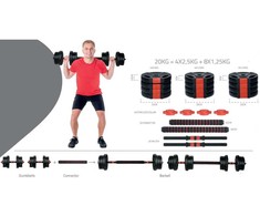 Sulankiojamas kompozitinis štangos ir hantelių rinkinys 20 kg Pure 2 Improve