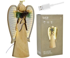 Dekoracja świąteczna Edelman Anioł dekoracyjny drewniany LED wys: 30CM USB