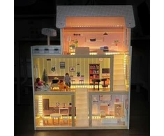 Enero Toys Medinis lėlių namelis su apšvietimu Enero