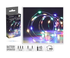 Mondex Christmas Decoration Kalėdinė dekoracija BATERIJOMIS MAITINAMOS VIELINĖS ŽIBINTUKĖS GARLAND 40 LED ĮVAIRIŲ SPALVŲ