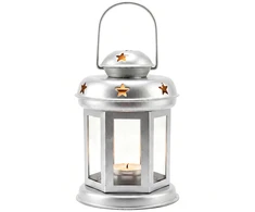 KOOPMAN ŚWIECZNIK NA TEA LIGHT LATARENKA 15CM SREBRNA