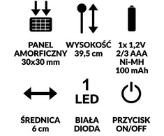 Saska Garden Saulės lampą 6x39,5 cm, nerūdijantis plienas