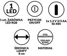 Saska Garden Saulės energijos stiklinis RGB šviestuvas