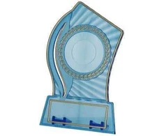 Tryumf Plastikinis trofėjus – skaidrus – auksinis su vieta 25/40 mm lipdukui ir 56 mm x 18 mm plokštei T-M