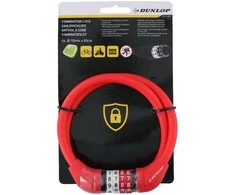 Dunlop Dviračio kabelinė spyna su kombinuotu kodu 65 cm raudona