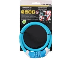 Dunlop dviratinė spiralinė spyna su kodu 10mm x 65cm mėlyna
