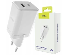 "Allity" sieninis įkroviklis GaN PD QC ATC-01-45WAC 1x USB-C 1x USB-A 45W baltas