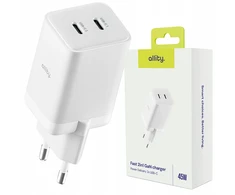 "Allity" sieninis įkroviklis GaN PD QC ATC-01-45WCC 2x USB-C 45W baltas