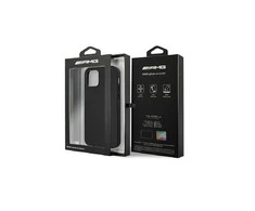 Mercedes AMG AMHCP12LDOLBK Apple iPhone 12 Pro Max 6,7″ juodos spalvos kietas dėklas Leather Hot Stamped
