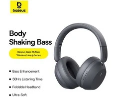 Baseus Belaidės Bluetooth 5.3 ausinės Bass 35 Max su mikrofonu, pilkos