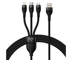 Baseus Flash Series 2 3in1 USB laidas USB-C + micro USB + Lightning 100W 1,2m – Juodas
