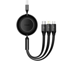 Baseus Bright Mirror 3 USB 3-in-1 kabelis skirtas micro USB USB-C Lightning 66W 2A 1,1m – Juodas