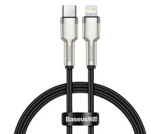 Baseus Cafule Metalinis duomenų kabelis USB Type C/ Lightning - 20W Maitinimas 0.25m, Juodas (Juodas)