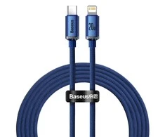 Baseus Crystal Shine kabelis USB-C į Lightning, 20W, PD, 2m mėlynos spalvos