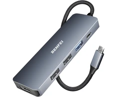 BENFEI adapter hub 5 in 1 USB-C to 4K HDMI USB-C 100W PD 3x USB A pilka