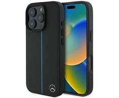 Mercedes MEHMP16L23RURBK Apple iPhone 16 Pro 6.3" juodos spalvos dėklas MB Mėlyna Line Leather MagSafe