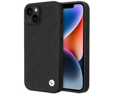 BMW telefono dėklas iPhone 14 6,1 BMHCP14S22RQDK juodas hard telefono dėklas Leather Quilted