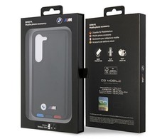 BMW Leather Textured &amp; Stripe - dėklas skirtas Samsung Galaxy S23 Juodas