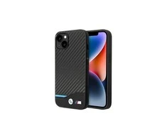 BMW Leather Carbon telefono dėklas iPhone 14 Pro Max, juodas