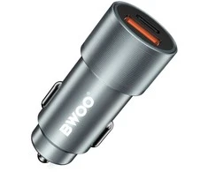 BWOO 38W greitasis automobilinis įkroviklis BO-CC73 QC 18W + PD 20W, pilkai sidabrinis