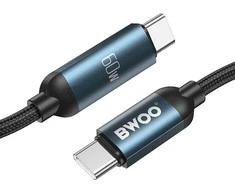 BWOO pintas USB-C - USB-C 1 m 60 W kabelis su animaciniu apšvietimu, juodas