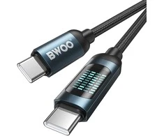 BWOO pintas USB-C - USB-C 1 m 60 W kabelis su animaciniu apšvietimu, juodas