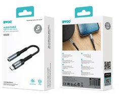 Oem BWOO garso adapterio kabelis BZ47 aux 3,5 mm į USB-C juodas